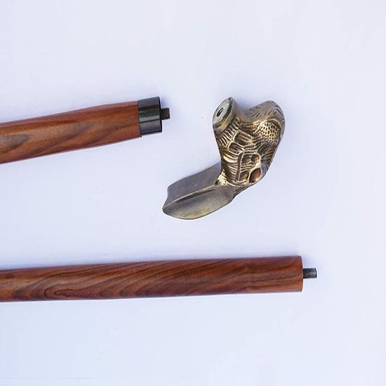 Rabbit Shape Designer Head Handle Stylish Walking Stick Mahogany Cane Double Unique