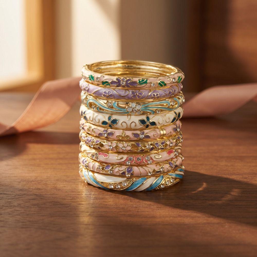 Emaliowana Vintage Bransoletka Cloisonne Tradycyjna Damska Bransoletka na Rękę Rękodzieło Kwiatowa Bransoletka Dziewczęta