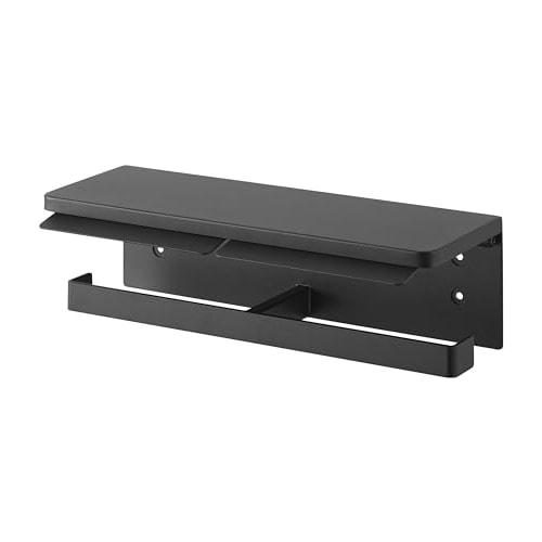 Yamazaki Tower Double Wall-Mounted Toilet Paper Holder with Shelf, Black, 28.5cm W X 12cm D X 8.5cm H (Includes Drywall Tweezers and Wood Screws) - 13