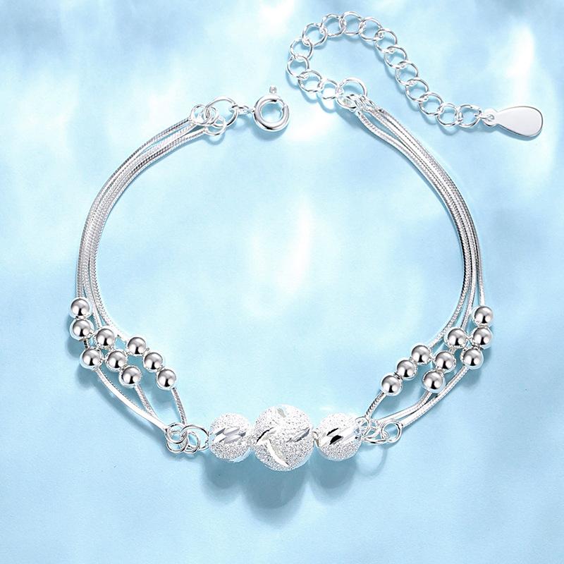 

Sansheng Sanshi браслет S990 из чистого серебра, элегантные маленькие круглые бусины, двухслойный браслет из чистого серебра, темперамент, ниша, ручные украшения