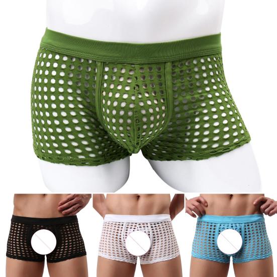 Men Sexy Hollow Out Shorts Briefs Low-rise Breathable Mesh Underwear Solid Color 3D