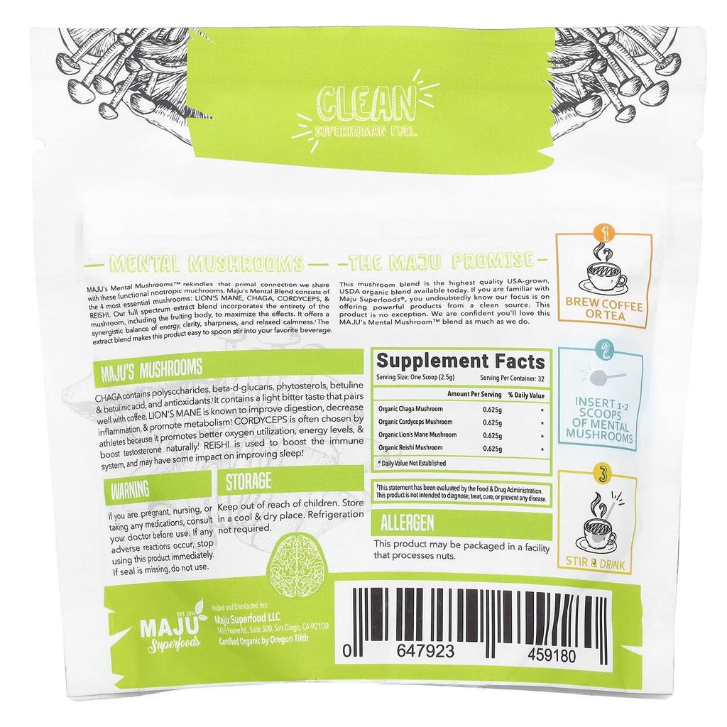 Maju Superfoods, Maju's Mental Mushrooms™, 80g(2.82oz)