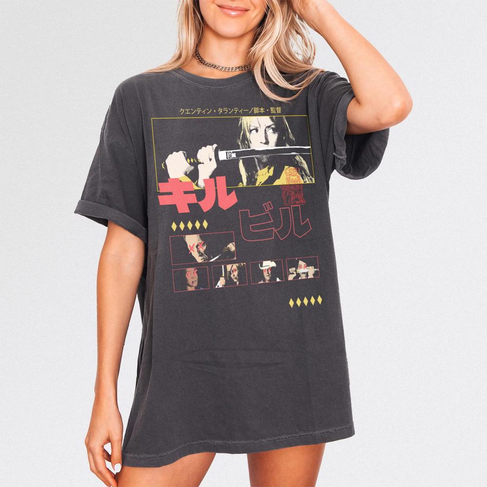 

Bill Movie Themed Tshirt Vintage Japanese Quentin Tarantino Movie Graphic Tshirt Suitable for Both Unisex and Women S