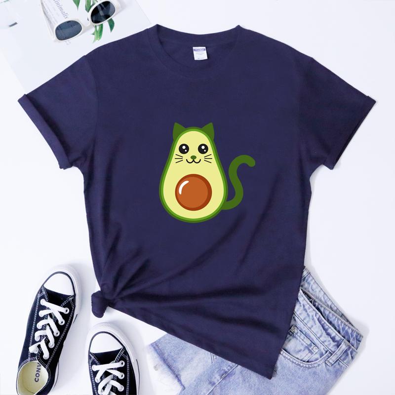 Avocado Cat 100% Cotton T-shirt Funny Women Short Sleeve Graphic Vegetarian Tshirt 5XL Cute Fur Mama Vegan Top Tee Shirt