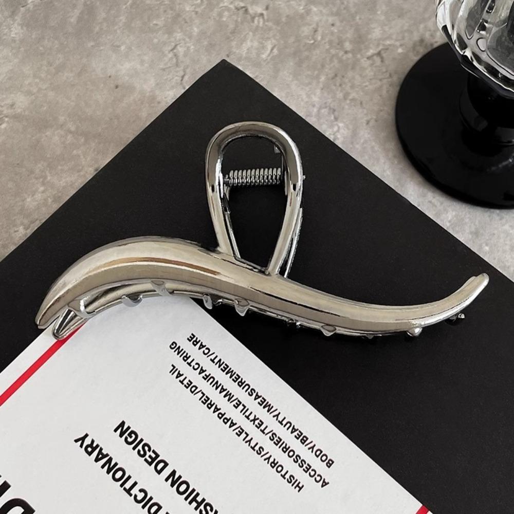 1pc Minimalist Metallic Wave Hair Claw Clips Tones Sleek Curved Design Perfect Effortless Updos Daily Looks Hair Accessories