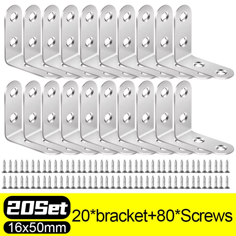 20/1Sets L-förmige Eckhalterungen aus Edelstahl, L-förmige rechtwinklige Verbindungsstücke, Regalverschluss für Möbelschrank-Stützrahmen