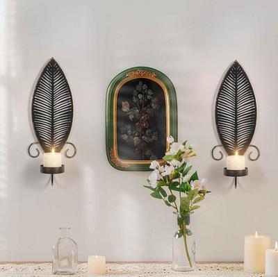 2er-Set Schmiedeeisen-Blätter Wandmontierter Kerzenhalter Europäischer Retro-Wandschmuck Wohnzimmer Eingangsbereich Hofdekorationen