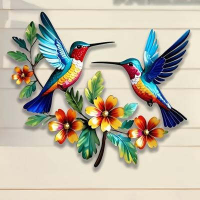 Kolibrie Bloei Metaal Muurkunst, Rustiek Kleurrijk Bloemen Vogel Muurhanger Decoratie voor Woonkamer, Slaapkamer, Hal, Tuin, Terras