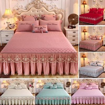 High Quality Romantic European Lace Bedspread Non-slip Thickened Silky Bed Skirt with Lace Arc Hem Bedcover Polyester Cotton Princess Skirt Linings