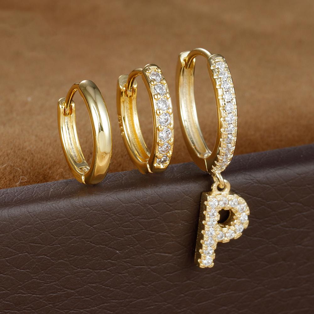 3PCS Trendy Stainless Steel Initial A-Z Letter Hoop Earrings Set For Women Fashion Huggies Cartilage Helix Piercing Jewelry