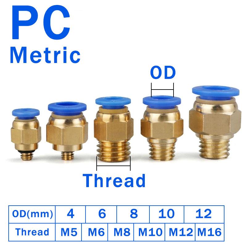 10/50/100pcs PC Pneumatic Fitting Quick Air Connectors M5 M6 M8 M10 M12 M14 M16 M20 Metric Male Thread Air Pipe Push In