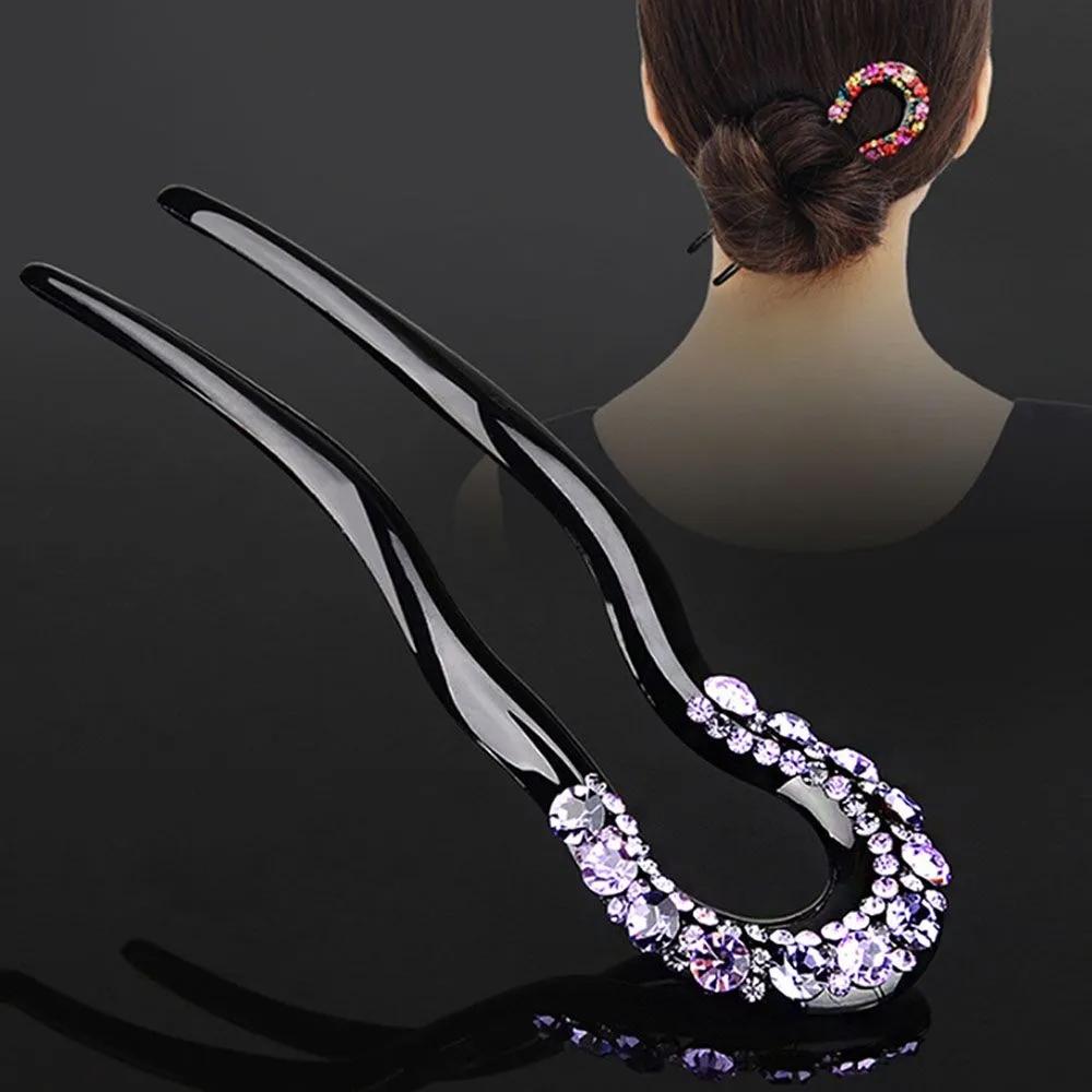 Retro cubic zirconia hairpin, updo U-shaped hairpin, Hanbok hair ornament, citron hairpin