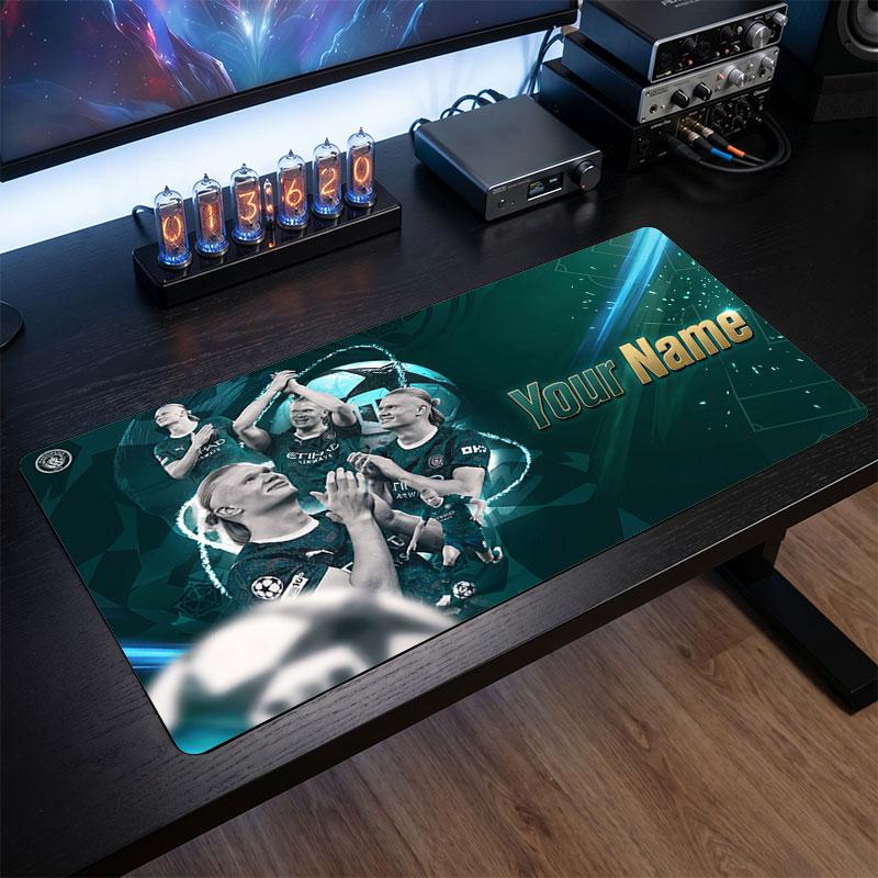 Erling Haaland Custom Large Mouse Pad, Personalized Name Text Print, Football Logo Non‑Slip Desk Mat Gaming Gift