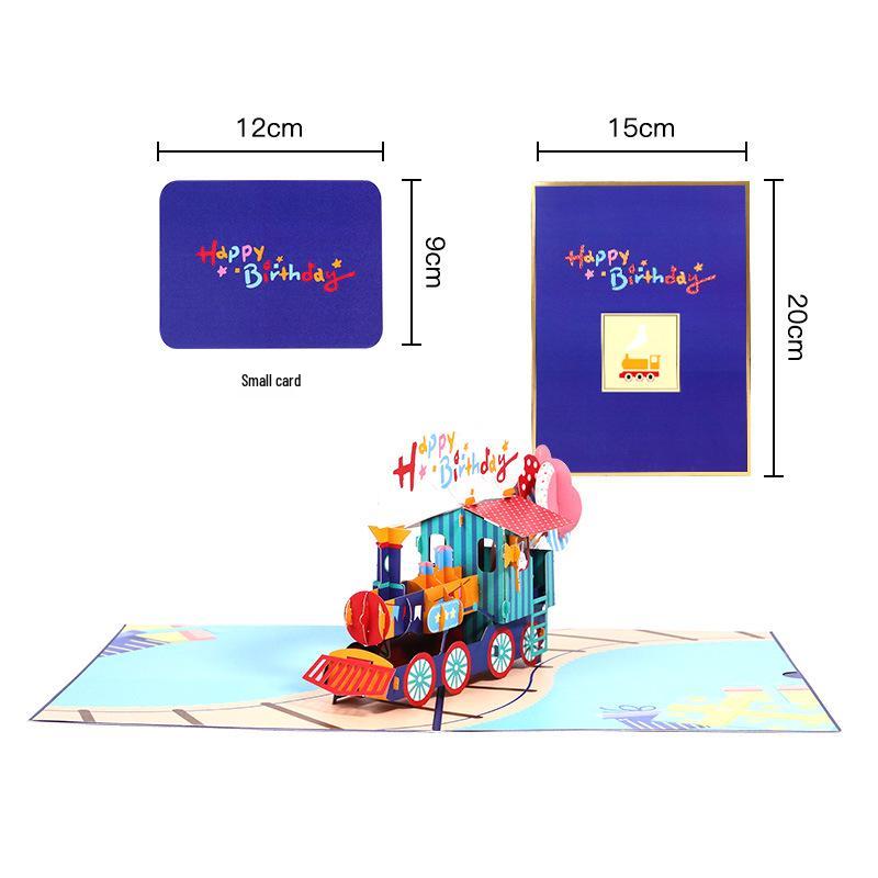 Birthday Train 3D Pop-up Greeting Card: Creative Paper Carving Postcard