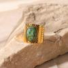 African Turquoise Wide Band Open Ring - High-End Vintage European & American Style Jewelry for Women