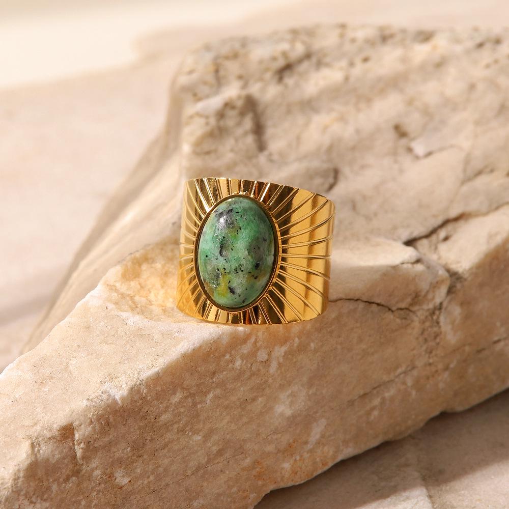 African Turquoise Wide Band Open Ring - High-End Vintage European & American Style Jewelry for Women
