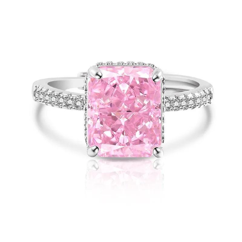 Main Stone 8 * 10MM Rectangle Color Ice Flower Cut High Carbon Diamond 925 Sterling Silver Light Luxury Fashion Women's Ring