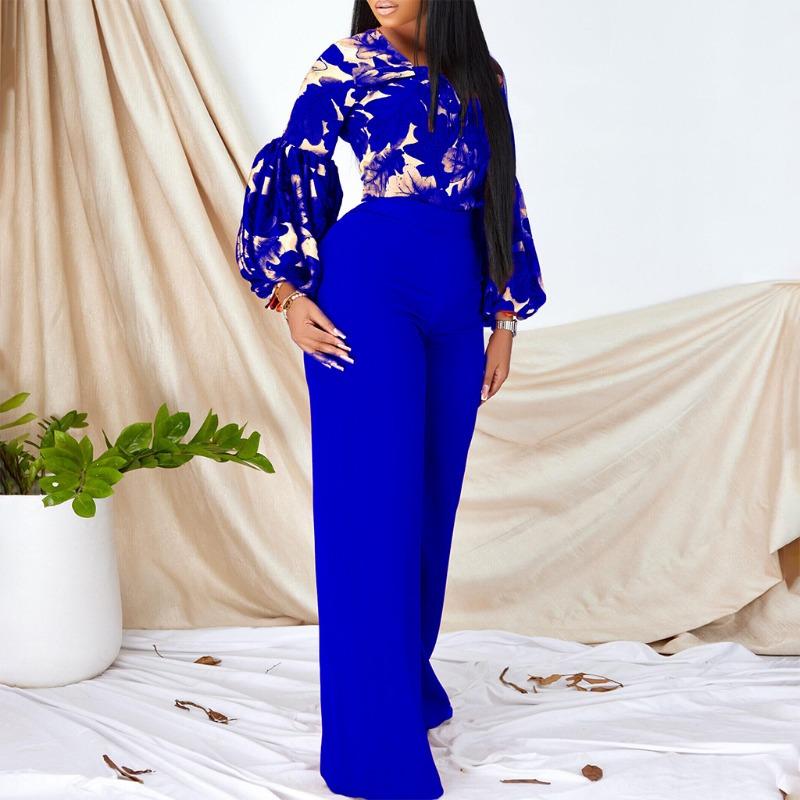 Large Size Women's Clothing New Fashion Printed Strap Top Wide Leg Pants Two-piece Set