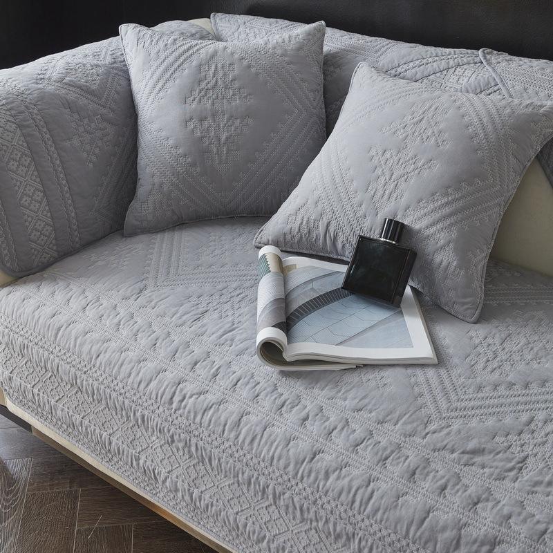 Light Luxury Simple Embroidered Cotton Sofa Cushion Cross Stitch High-end Pure Cotton Four-season Universal Non-slip Sofa Towel Cover Cushion