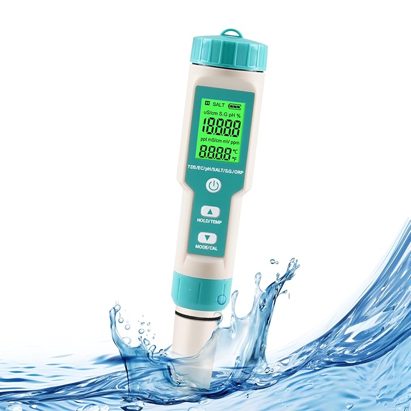 pH Meter for Water 7 in 1 PH/TDS/EC/Salt/S.G/ORP/Temp Meter,pH Tester Digital Backlit Waterproof LCD,TDS Meter EC Meter PPM Meter Suitable for Pools,