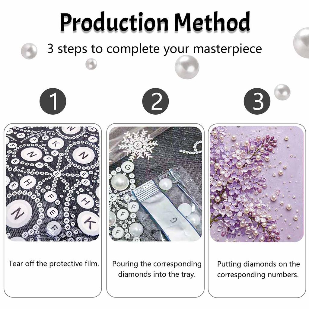 Handmade Framed Pearl Bead Painting Kit Elegant Purple Lilac Flower 3D Shiny Canvas Art Ready to Display Home Decor Modern Gift Idea
