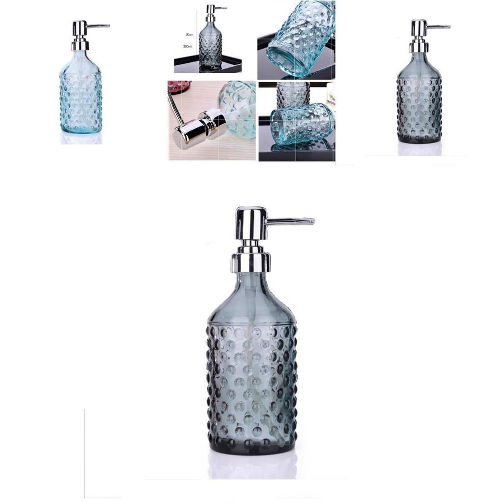 Modern Glass Hand Soap Dispenser 400ml With Pump And Decorative Embossed Design For Household