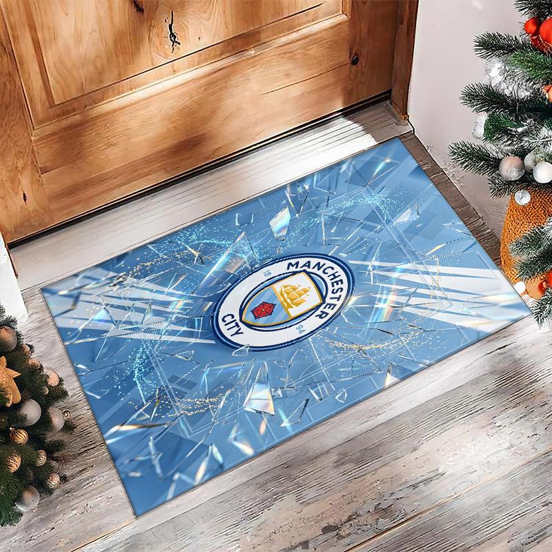 Manchester City Printed Flannel Area Rug Non Slip Soft Polyester Floor Carpet Indoor Decor Mat for Bedroom Living Room Sofa