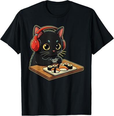 Divertente T-shirt da Gioco Gatto Giapponese Retro Sushi