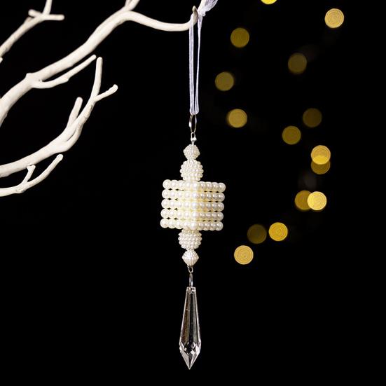 Faux Pearl Christmas Tree Ornaments Winter Faux Pearl Beaded Christmas Hanging Decoration with Faux Crystal Drop Pendant for Wedding Holiday Decor