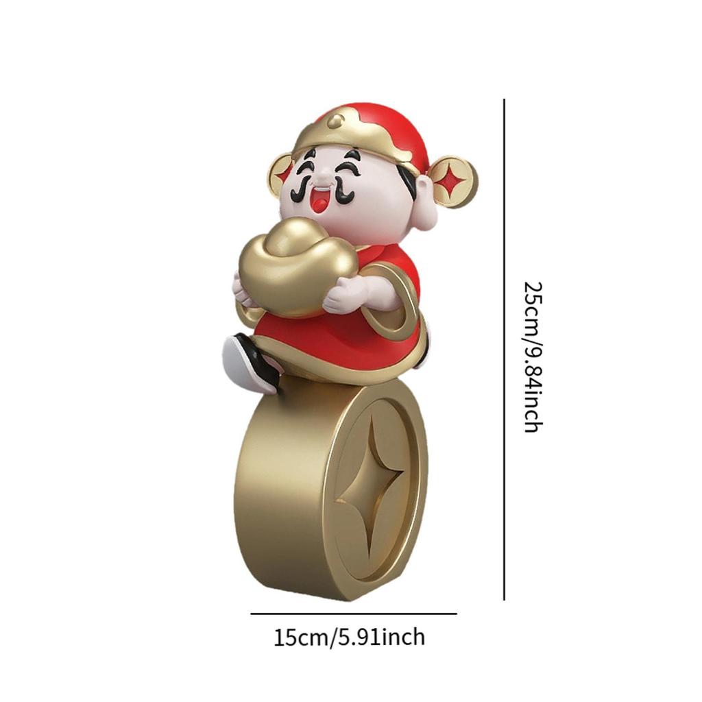 Chinese God of Wealth Statue Buddha Figurine Fengshui Ornament Cai Shen Statue for Housewarming Tearoom Cabinet New Year Garden