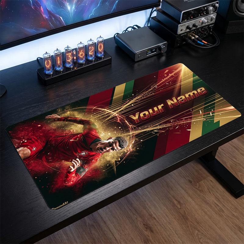 Tappetino Mouse Grande Personalizzato Cristiano Ronaldo, Stampa Testo Nome Personalizzato, Tappetino Scrivania Antiscivolo Logo Calcio Regalo Gaming