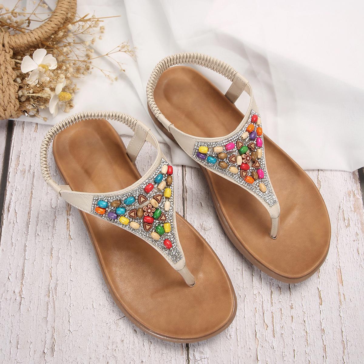 

Women shoes new color beaded herringbone sandals women spring summer flat beach sandals travel 41