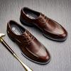 Men'S Retro Low-Top Casual Leather Shoes Spring Autumn Leather Single Shoes Business Dress British Lace-Up Men'S Shoes