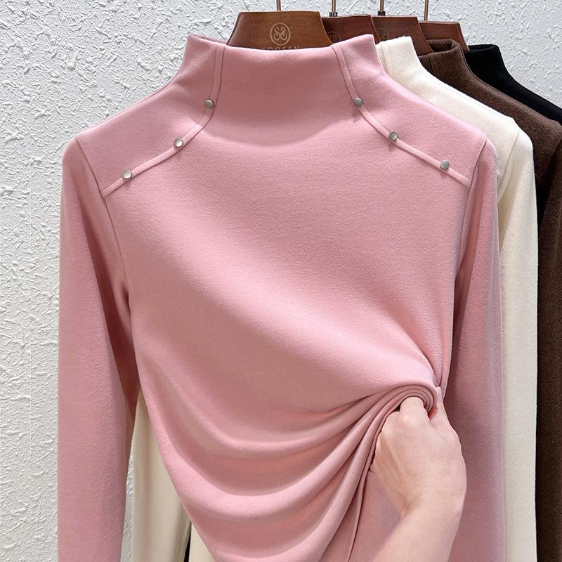 

Двусторонняя бархатная водолазка с длинным рукавом для женщин, осенне-зимняя модель с утолщенным теплым верхом. XXXL розовый