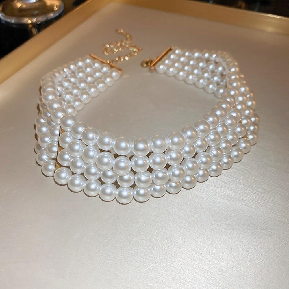 

Side-by-side Pearl Four Layer Necklace Ornaments Bracelets Set Girls Couple Gift 1Pc Necklace