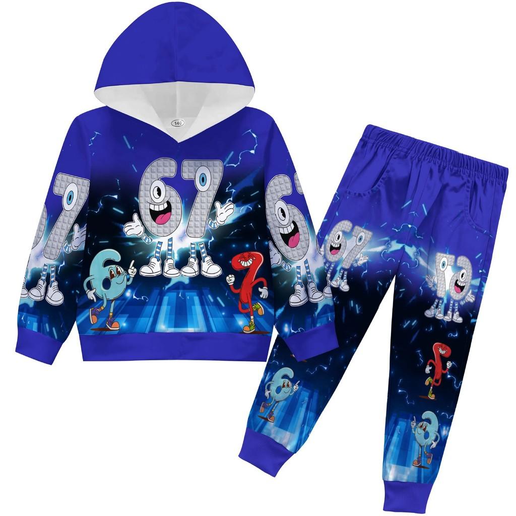 

Kids Boys Girls Steal a Brainrot 67 Printed Casual Long Sleeves Hoodies Pants 2 Pieces Set 140cm синій