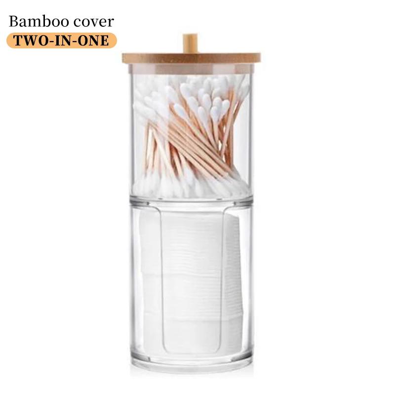 Cotton Swab Storage Box Portable Circular Container 2-in-1 Household Makeup Cotton Puff Storage And Makeup Removal Cotton Box