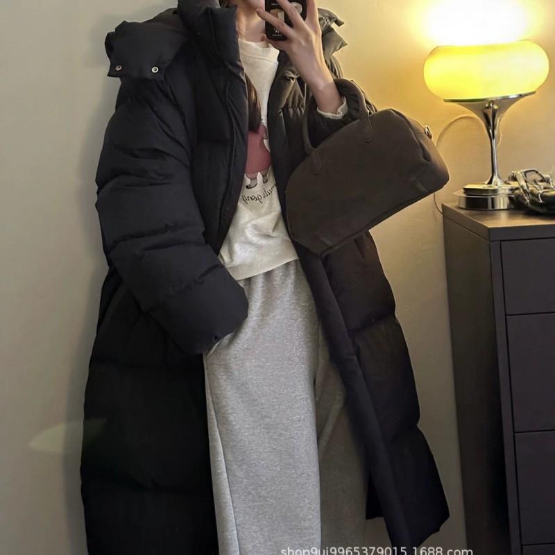 Womens Knee-Length Puffer Coat With Hood Thick Warm Down Jacket Winter Loose Fit Oversized Style