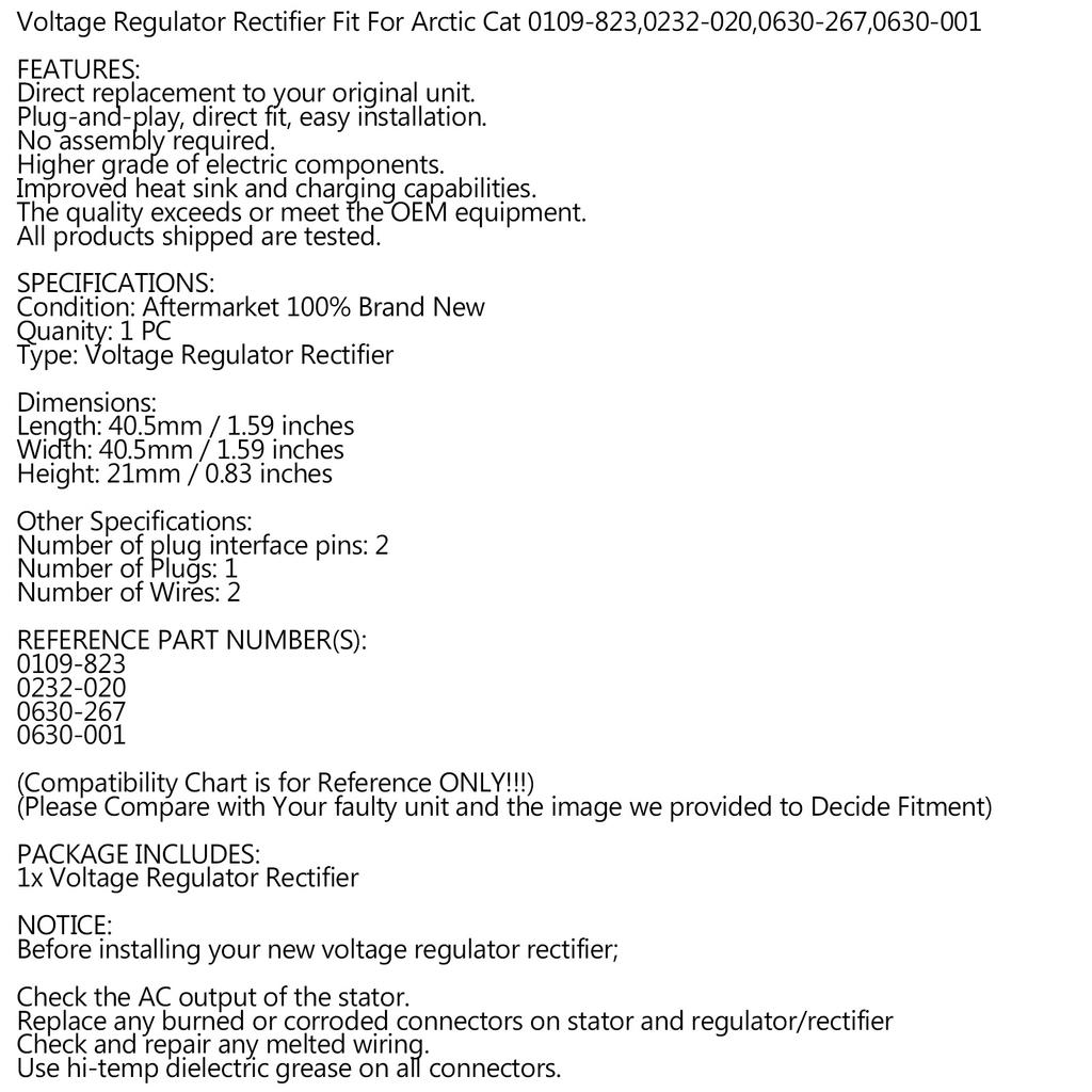 Voltage Regulator Fit for Arctic Cat ZR BEARCAT WILDCAT 340 440 550 650 0109-823