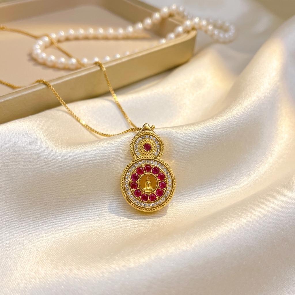 Certificate 925 Silver Natural Ruby Gourd Full Zircon Pendant Double Wear Necklace Lucky Blessing Neo Chinese Style Fine Jewelry