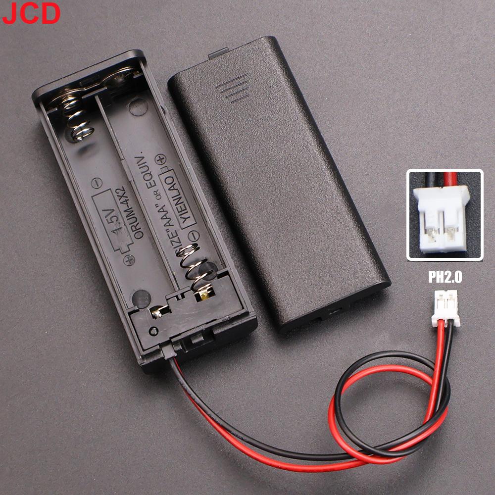 JCD 2Slots AAA Battery Storage Case Battery Holder Box With Switch & Cover & PH2.0 XH2.54 DC5.5X2.1 USB2.0 Terminal Wire