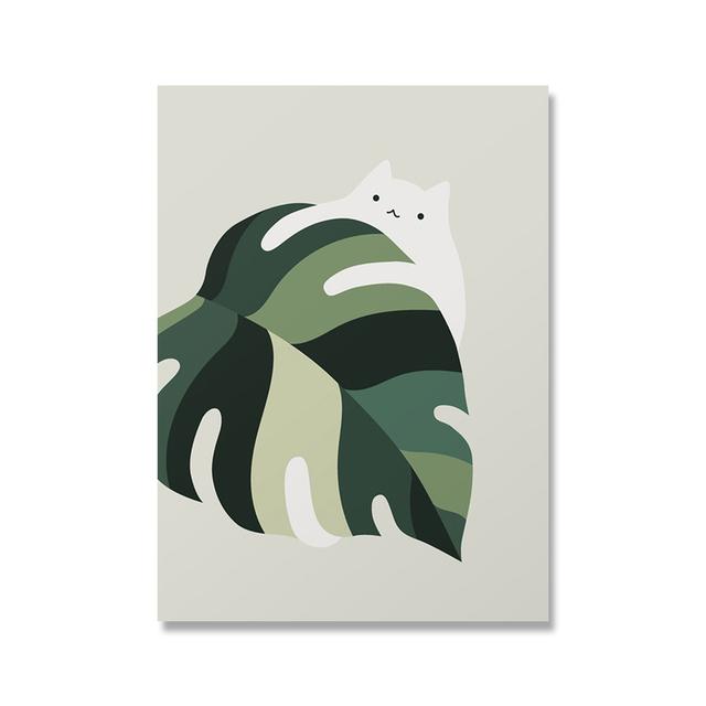 

Плакаты с изображением скандинавских животных и печатные картины на холсте, стены с кошками и зелеными растениями, картины с художественными растениями, детская комната 21cm×30cm NoFrame