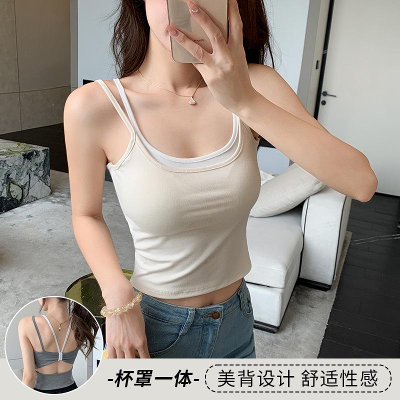 6 fake two pieces of small suspender vest for women, slim and thin in summer, with chest pads inside, Spice girls can wear tops outside