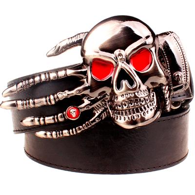 Modische Gürtel Vollmetallschließe Dämon Skelett Hand Knochen Hip Hop Rock Stil Totenkopf Gesicht PU Leder Gürtel Herren Damen Hüftband