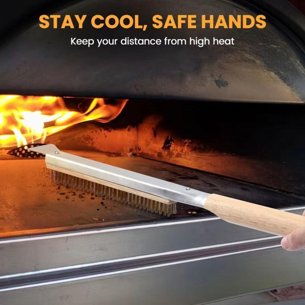 Wood Handle Grill Cleaning Brush 53.5cm Long Pizza Stone Cleaner Brush  BBQ