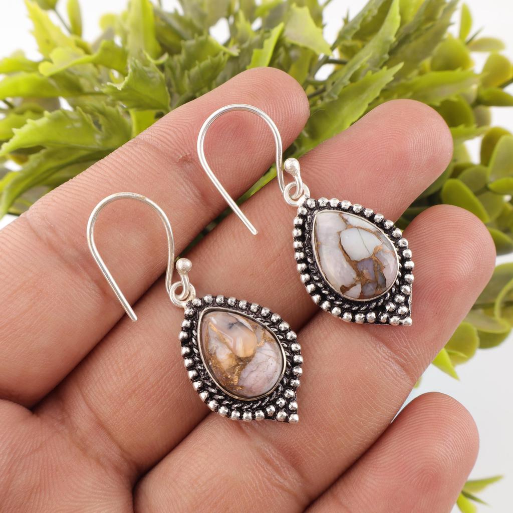 Pink Copper Turquoise Handmade Gemstone Earrings, 925 Sterling Silver Earrings Wonderful Jewelry, For Engagement Gift