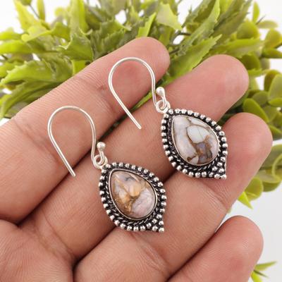 Pink Copper Turquoise Handmade Gemstone Earrings, 925 Sterling Silver Earrings Wonderful Jewelry, For Engagement Gift