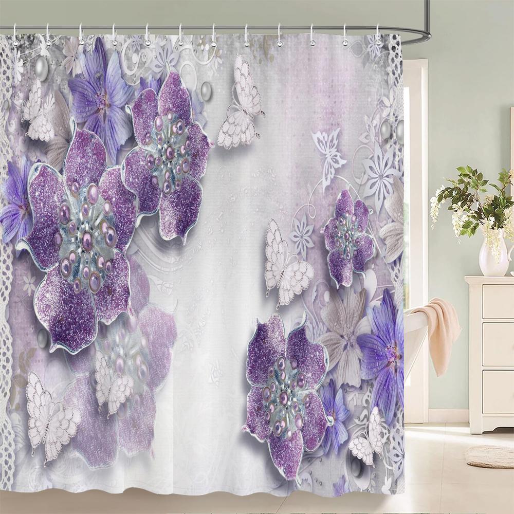 3d European Style Flower Printing Bathroom Shower Curtain Polyester Waterproof Fabric Bathroom Curtain Home Decorate with Hook