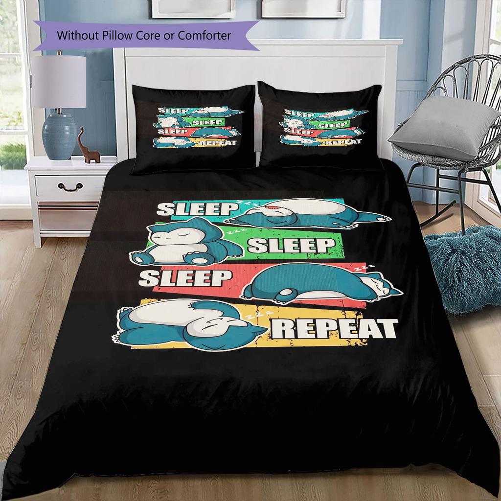 3Pcs Snorlax Bedding Set Kawaii Pokemon Printed Duvet Cover Soft Comfortable Bedroom Decoration