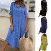 Summer Women Dress SIngle-breasted Half Sleeves Turn-down Collar Loose Solid Color Buttons Commute Daily Wear Midi Dress